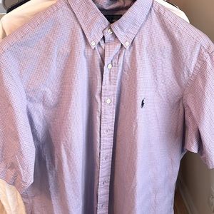Short sleeve polo button up shirt.